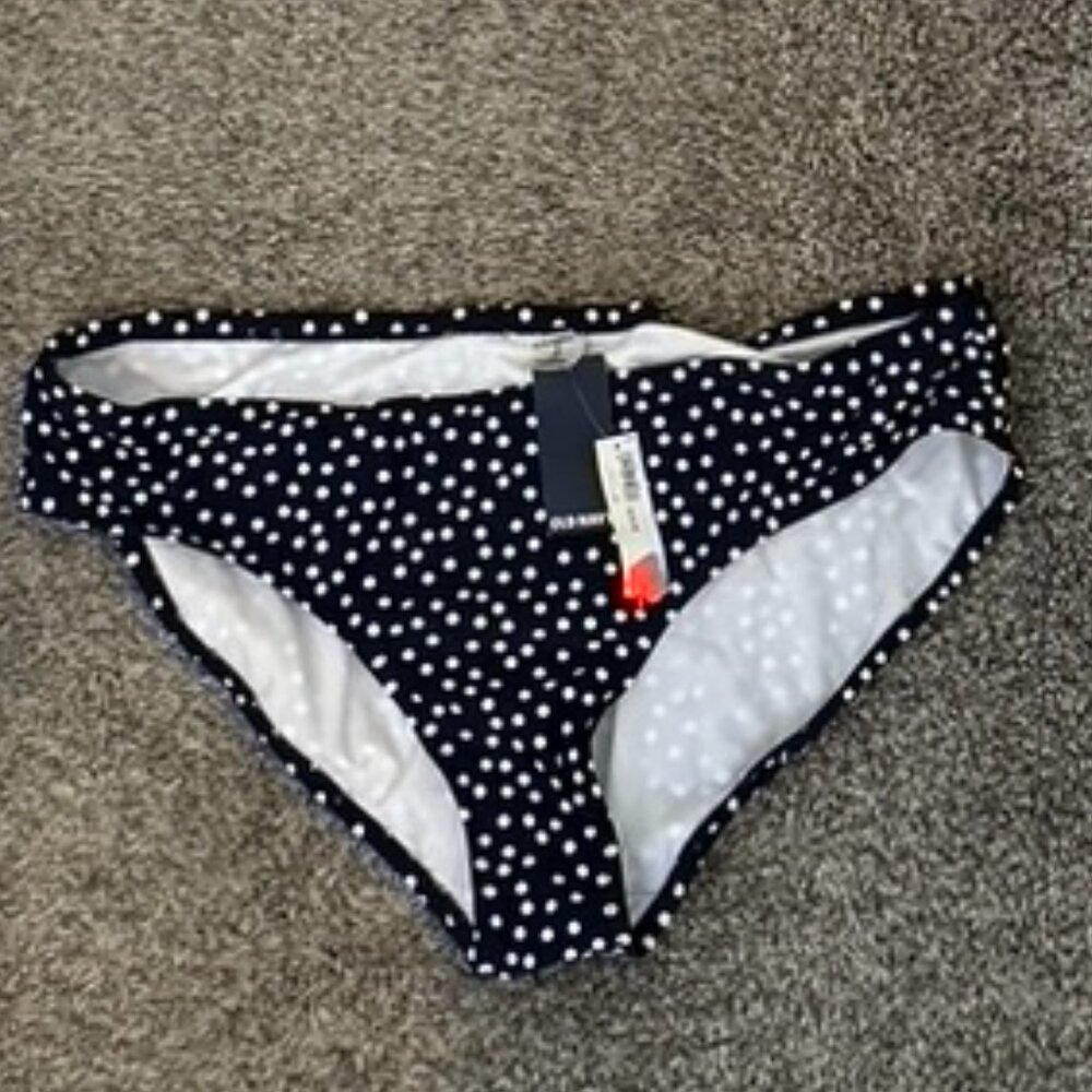 NWT Old Navy Swim Hipster Bottom, Navy & White Polka Dot, XL